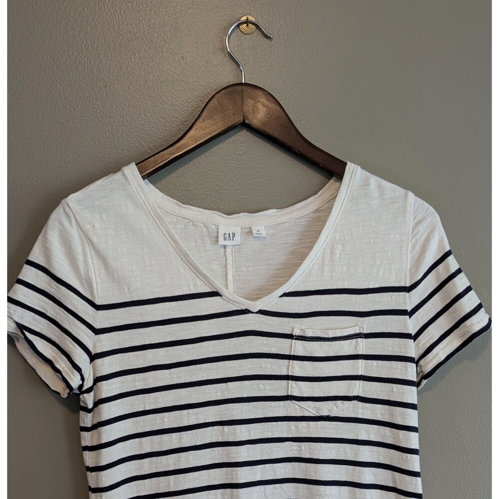 Gap Womens XS White Black Shirt Dress Textured V-Neck Summer Shift Tee Tunic